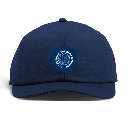 Navy blue cap with Love Soul Radio London logo in white circle on front.