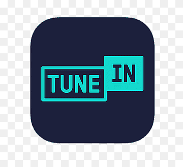 TuneIn app icon with blue and green text on a dark blue background.